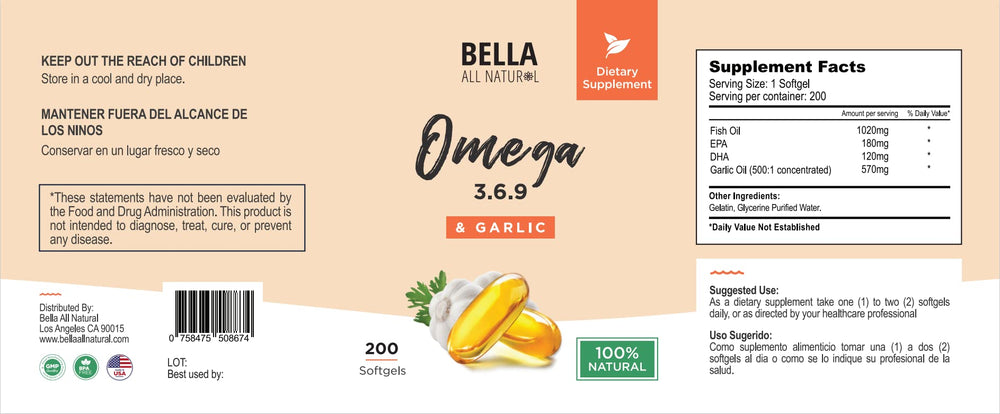 Bella All Natural omega-3-6-9 capsules on shelf for easy access