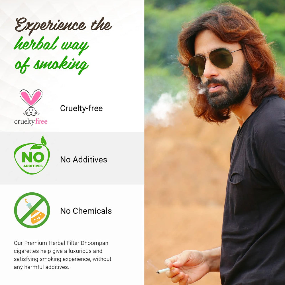 Bellissimo dhoompan rolled in tendu leaf highlights natural herbal blend and consistent burn.