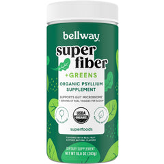 Bellway Super Fiber Greens powder bottle showing label for digestive balance.