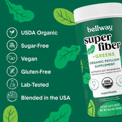 Bellway Super Fiber Greens powder in a glass ready for daily greens intake.
