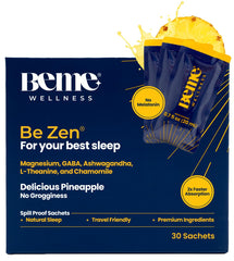 BeMe Magnesium Sleep Drink pineapple sachets for on-the-go sleep support.