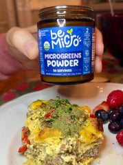 BeMicro green powder close-up shows vivid texture and fresh greens.