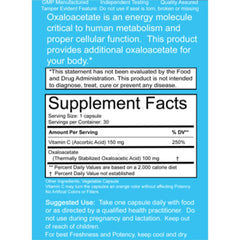 Benagene Oxaloacetate supplement label highlights shelf-stable formula.