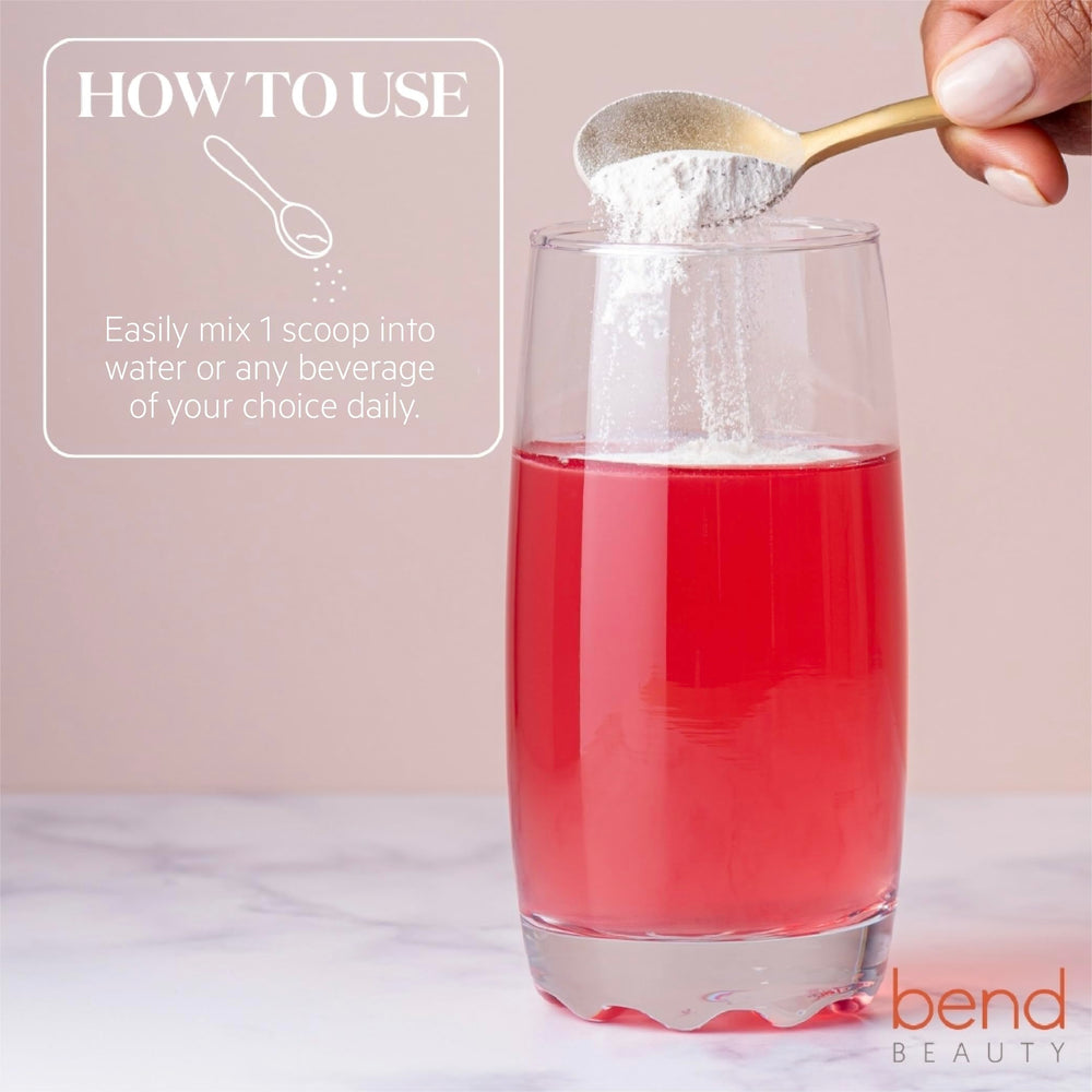 Bend Marine Collagen packaging label shows strawberry flavor and brand
