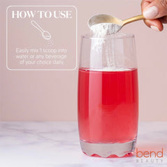Bend Marine Collagen packaging label shows strawberry flavor and brand