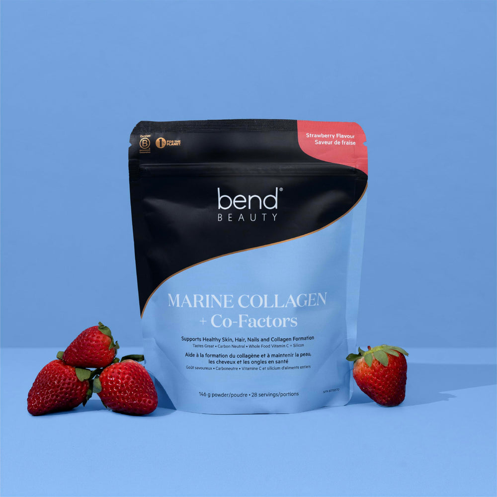 Bend Marine Collagen measuring scoop beside jar for easy portions