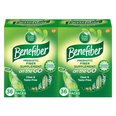 Benefiber On the Go stick packs outer box displaying branding for daily fiber support