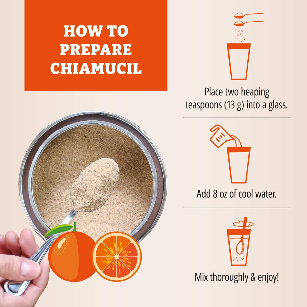 BENEXIA Chiamucil powder on a spoon shows a precise serving.