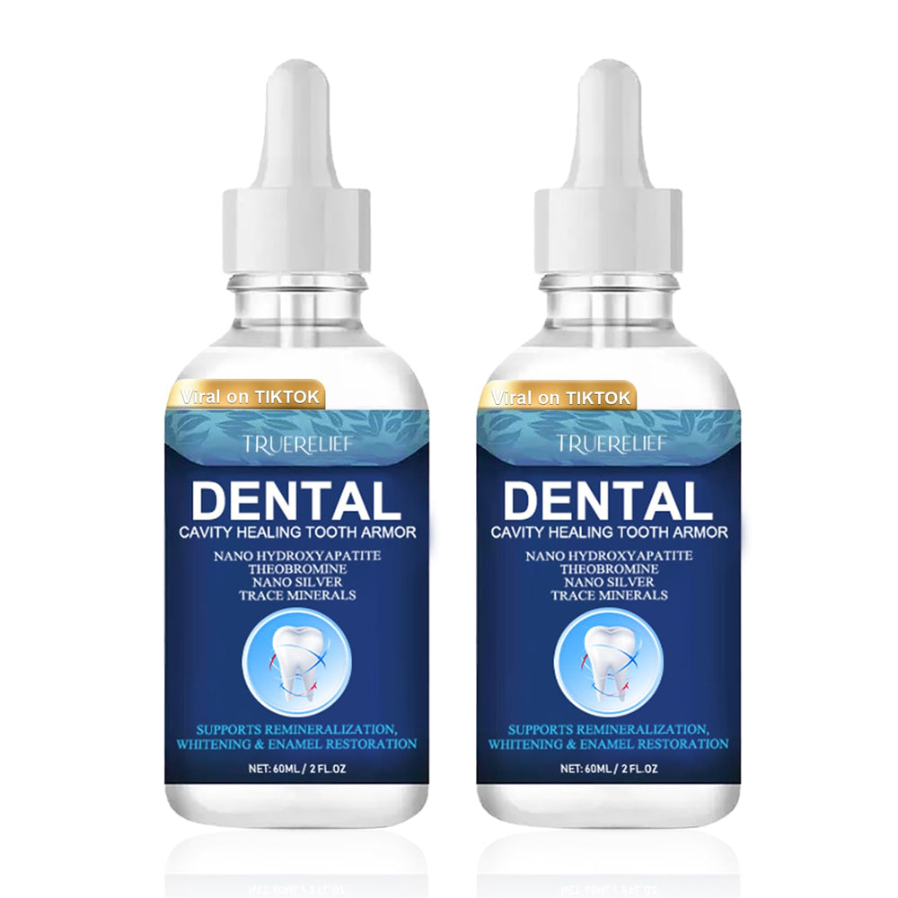 BENIX Cavity Healing Liquid bottle pour demonstrates enamel support for daily care.