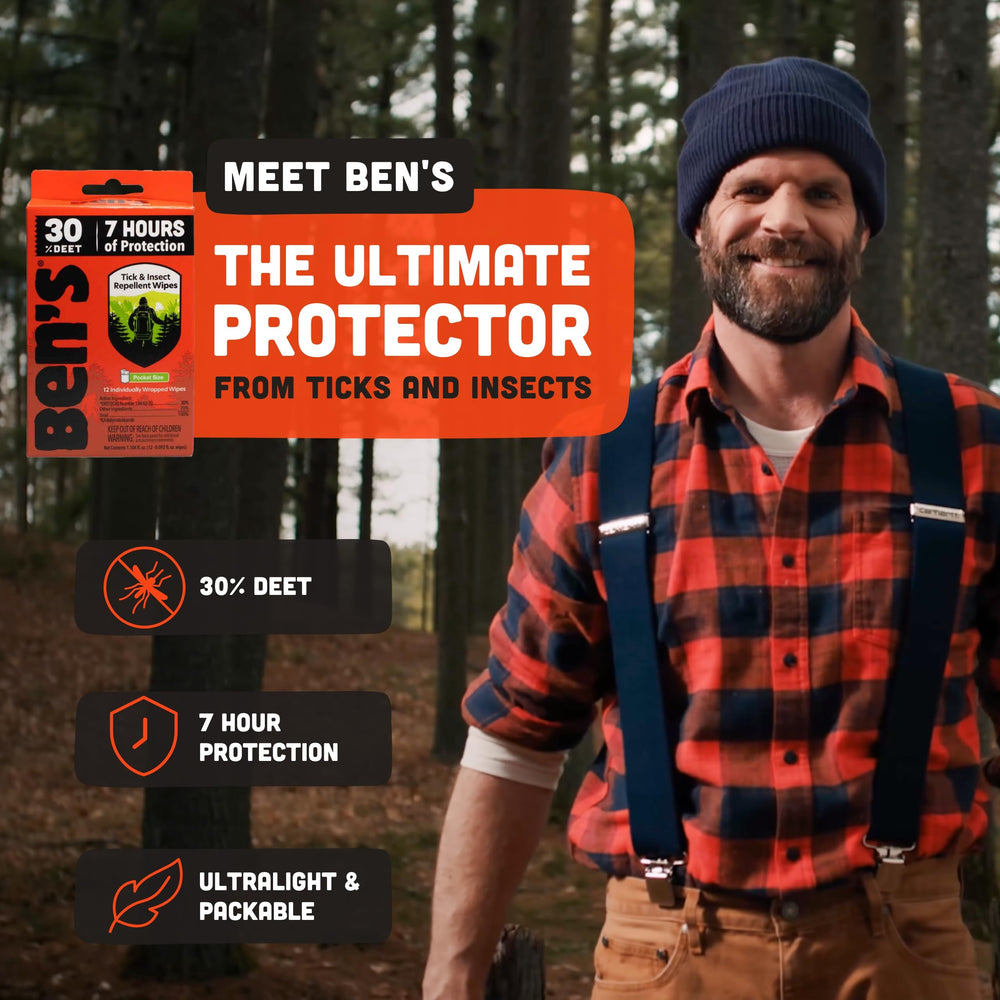 Ben's 30 percent DEET wipes close-up showing strong repellent formula