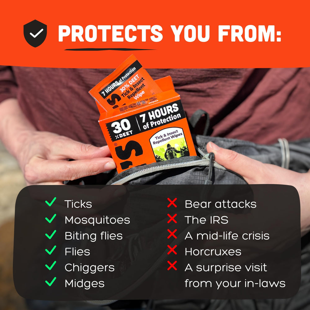 Ben's wipes in use on skin during an outdoor adventure