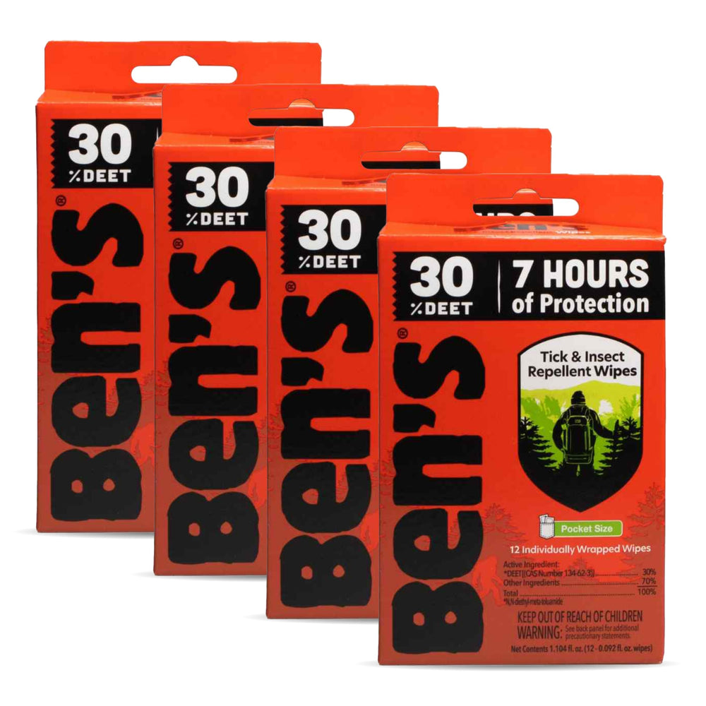 Ben's Tick and Insect Repellent Wipes pack front for outdoor protection