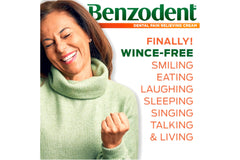 Canker sores relief with Benzodent aids comfortable daily activities.