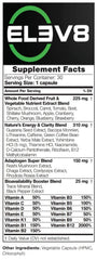 BEpic ELEV8 bottle back label details caffeine content and key ingredients.