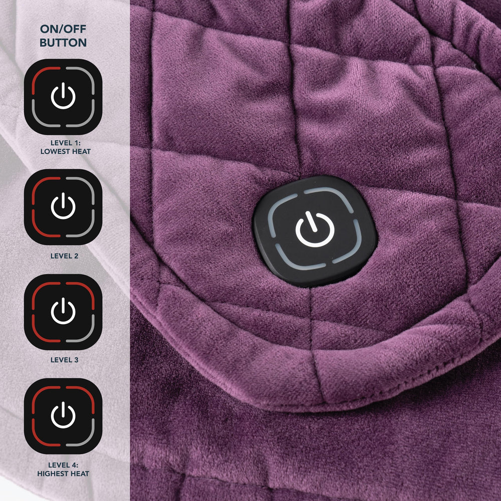 Display highlights auto shut-off feature on Berkshire Blanket heating pad.