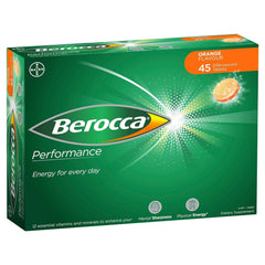 Berocca Orange effervescent tablets dissolving in water for a refreshing vitamin boost.