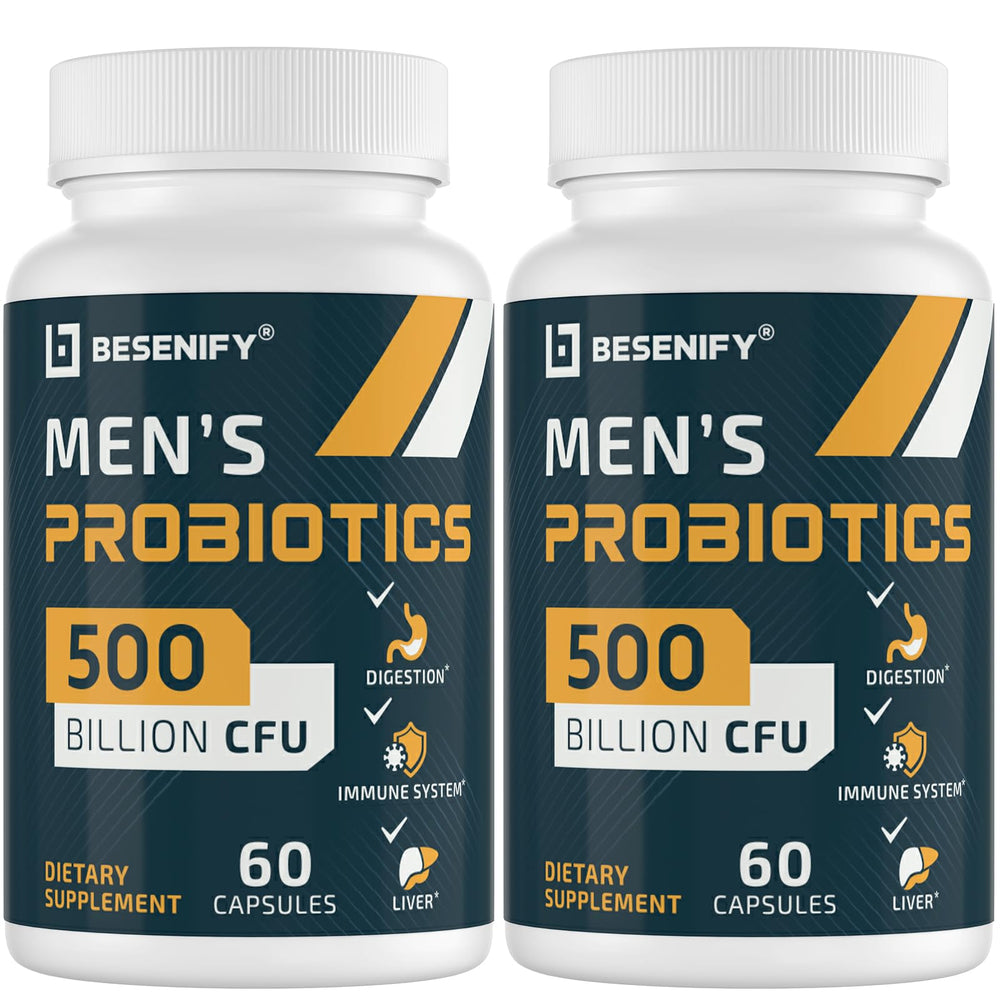Besenify Probiotics for Men bottle shows 500B CFUs for gut support
