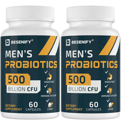 Besenify Probiotics for Men bottle shows 500B CFUs for gut support
