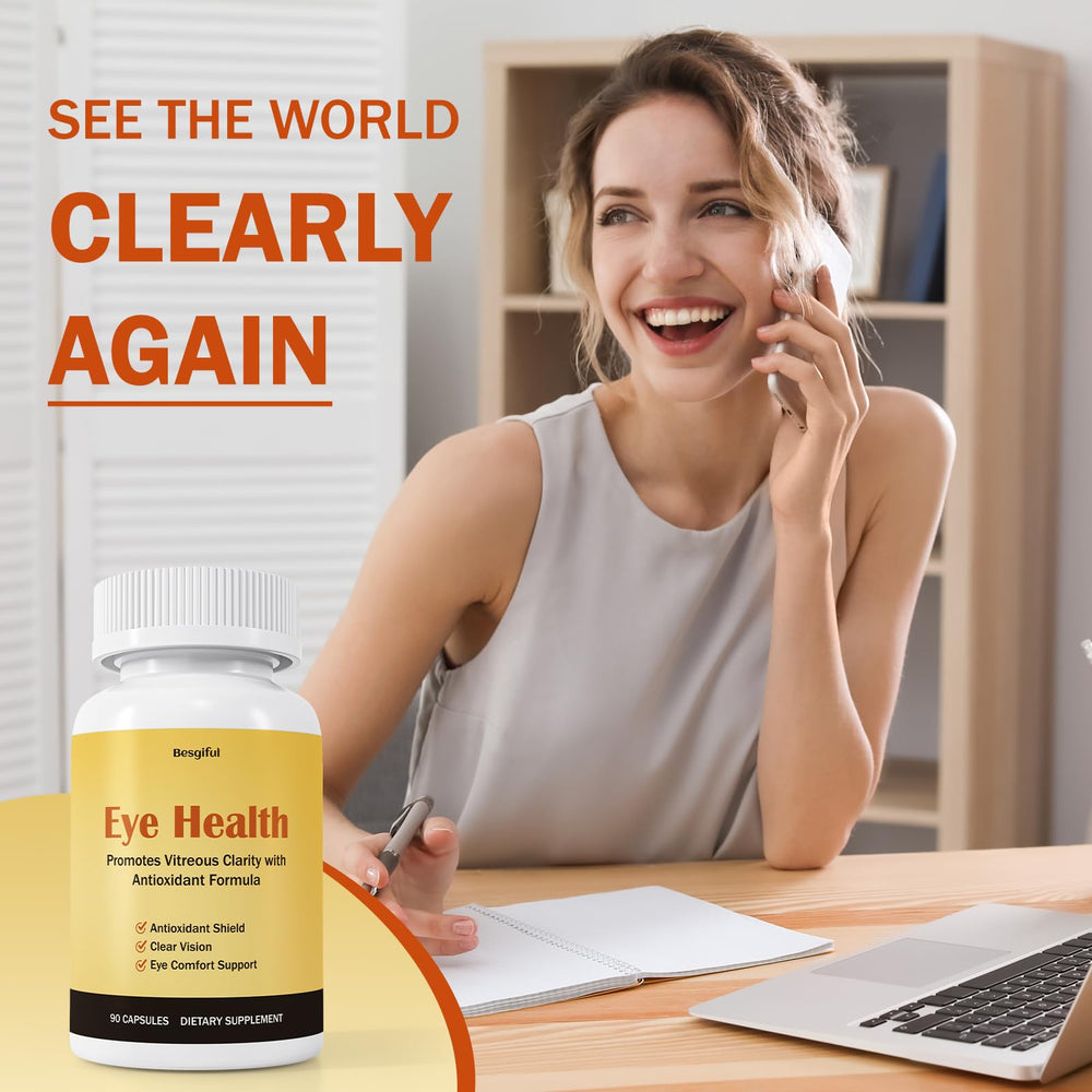 Besgiful Eye Supplement packaging on a clean desk conveys trust.
