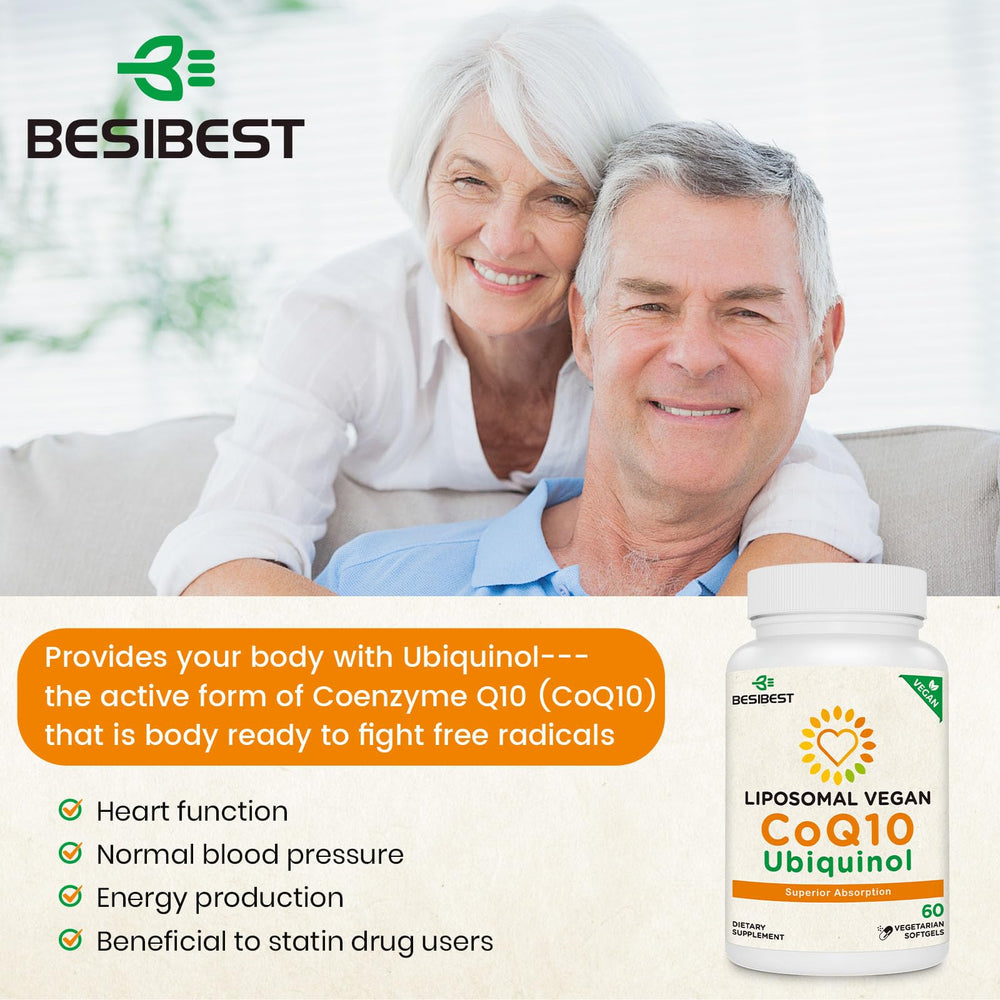 Besibest ubiquinol active form illustrates antioxidant role and energy support concept