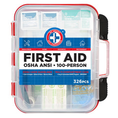 Be Smart Get Prepared first aid kit in red hard case front view for easy storage