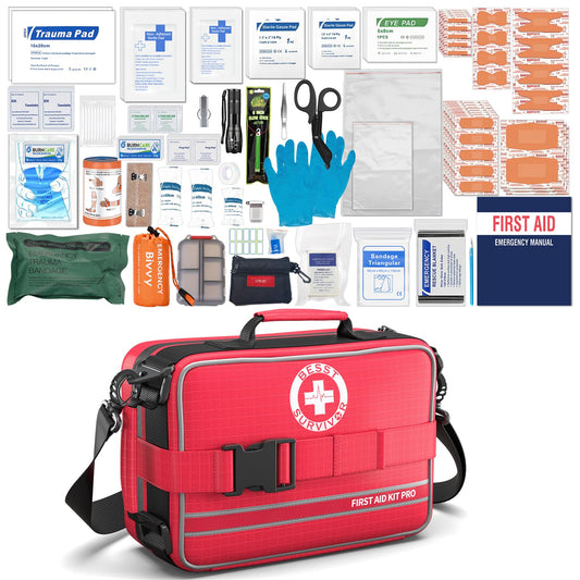 Besst Survivor first aid kit with labeled compartments for quick access during emergencies.