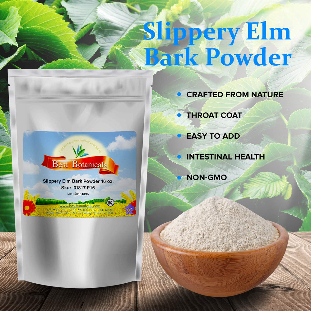 Best Botanicals Slippery Elm Powder jar with scoop for gut comfort