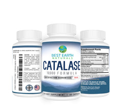 Best Earth Naturals Catalase 10,000 bottle back with dosage details