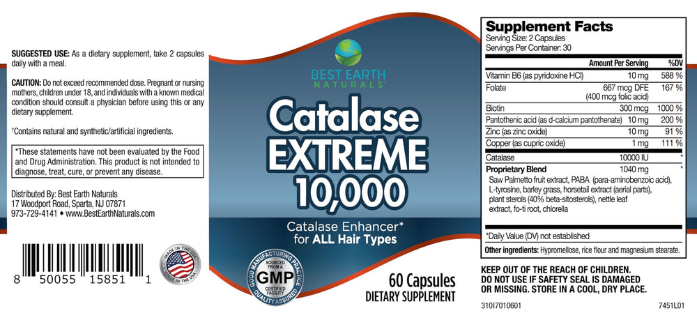 Best Earth Naturals Catalase Extreme capsules close-up for hair vitality