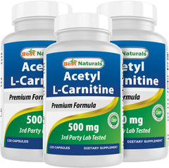 Best Naturals Acetyl L-Carnitine bottle label showing energy-ready serving.