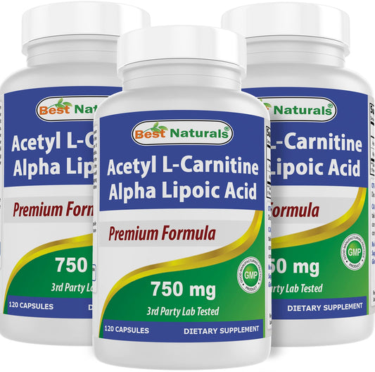Best Naturals Acetyl L-Carnitine Alpha Lipoic Acid bottle front supports daily energy metabolism.