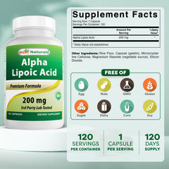 Close-up of Best Naturals Alpha Lipoic Acid capsules showing smooth softgel texture.