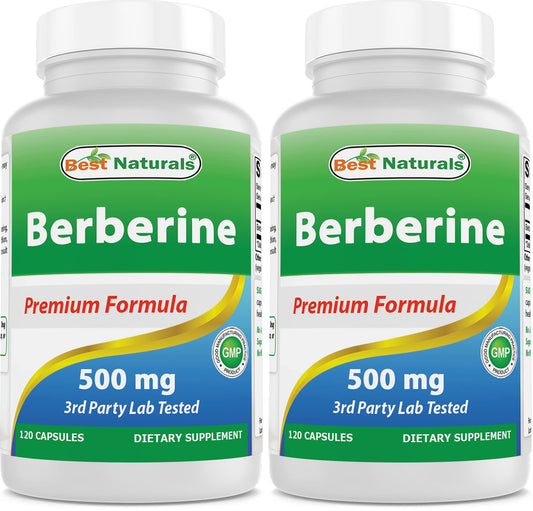 Best Naturals Berberine 500mg capsules bottle, potential immune and digestive support