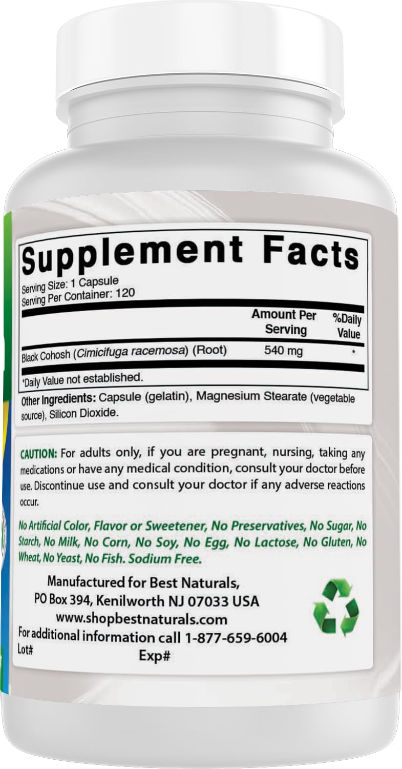 Best Naturals Black Cohosh packaging with Non-GMO and Gluten Free badge.