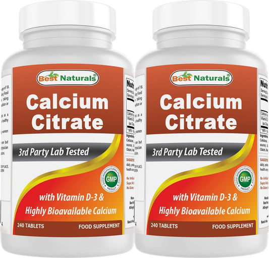 Best Naturals calcium citrate bottle closeup showing vitamin D-3 for daily nourishment