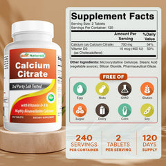 Best Naturals calcium citrate label highlighting clean ingredients and non-GMO