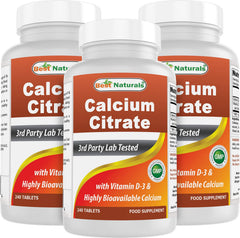Best Naturals calcium citrate bottle close-up with vitamin D-3 for daily supplement routine