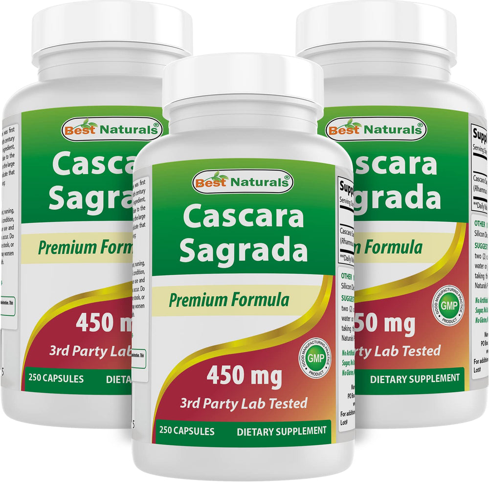 Best Naturals Cascara Sagrada bottle on a kitchen counter for daily use.