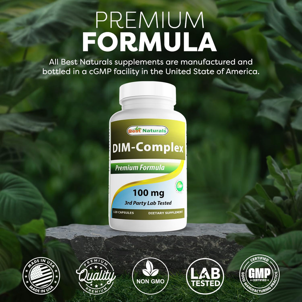 Third-party lab testing badge on Best Naturals DIM Complex packaging