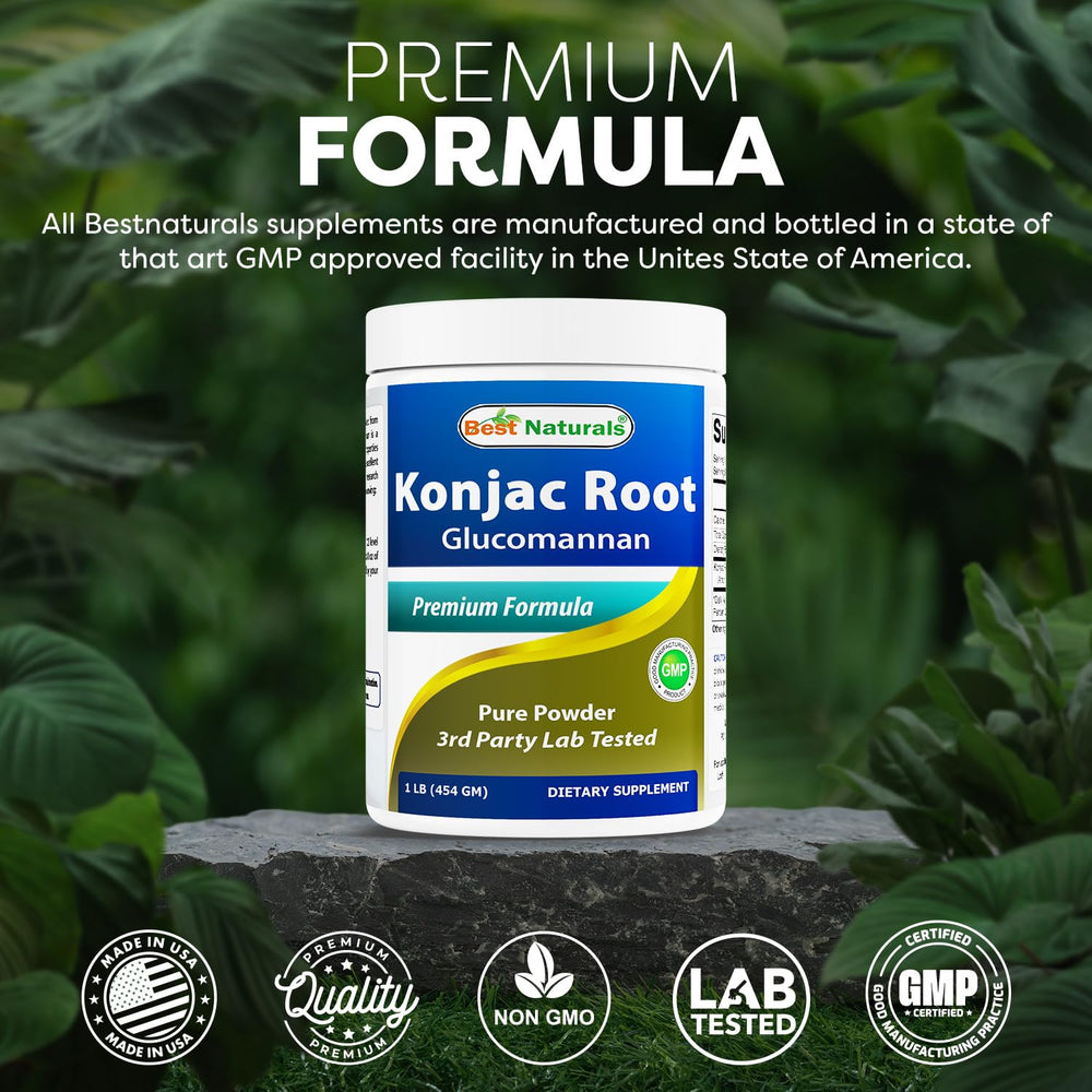 Best Naturals Konjac Glucomannan label verified bottle non-GMO and gluten-free ingredients.