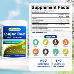 Best Naturals Konjac Glucomannan two-pack bottle back shows third-party testing for purity.