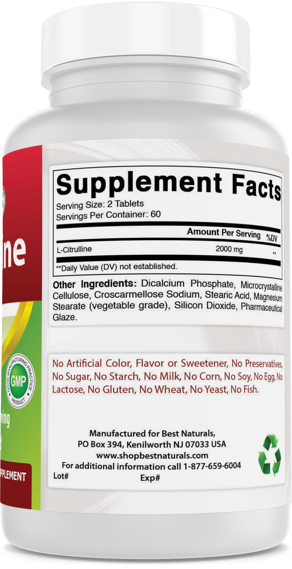 Best Naturals L-Citrulline packaging graphic, clearly labeled 120 tablets.