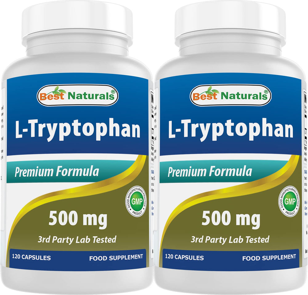 Best Naturals L-Tryptophan 500mg bottle – supports daily calm and focus.