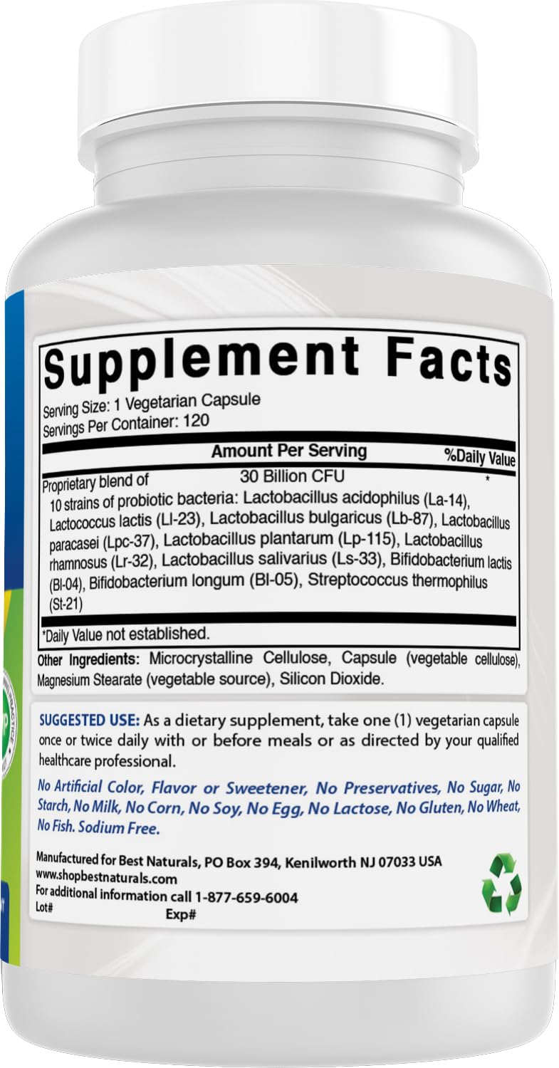 Best Naturals Probiotic gluten-free non-GMO label confirms clean ingredients