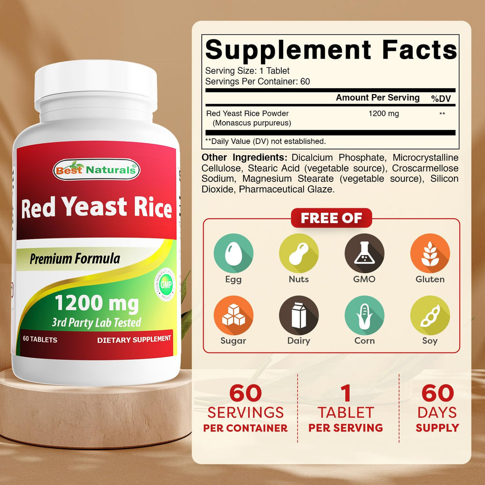 Best Naturals Red Yeast Rice bottle side label with supplement details