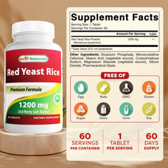 Best Naturals Red Yeast Rice bottle side label with supplement details