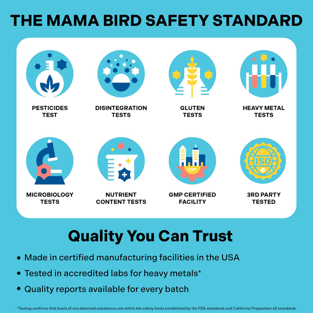 Best Nest Wellness Mama Bird bottle highlights organic herbs probiotics and enzymes