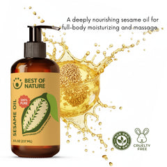Best of Nature sesame oil bottle cap detail conveys secure, travel-friendly packaging