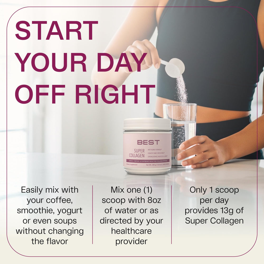 Collagen powder being added to coffee for a quick, seamless daily boost.