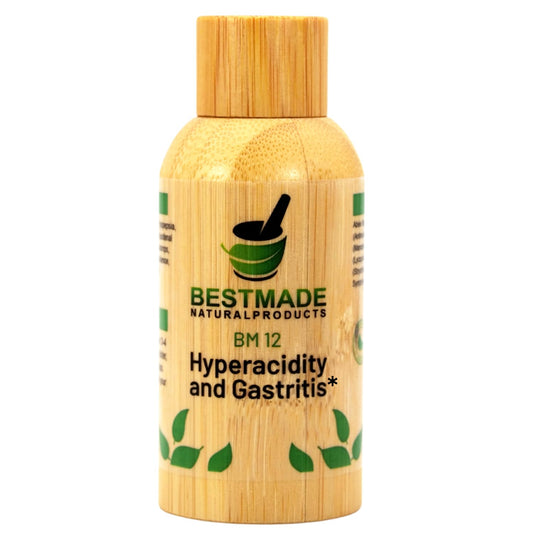 Bestmade BM12 drops bottle close-up for gentle digestive relief.